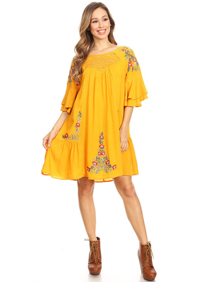 Floral Dream Embroidered Bell Sleeve Dress