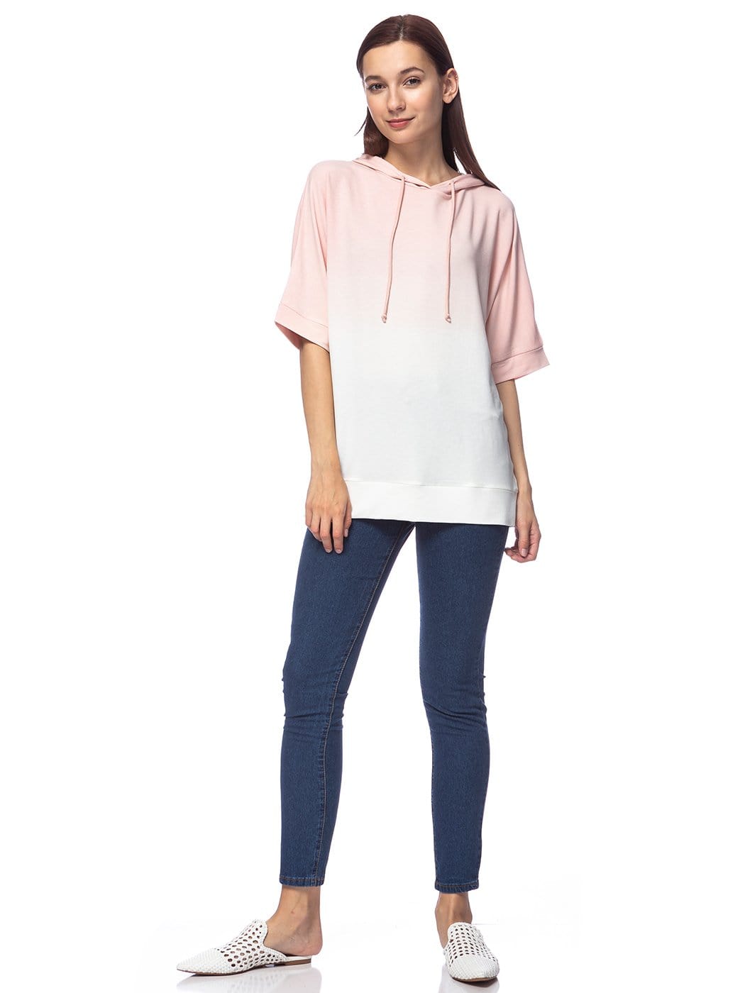 Sudadera con capucha de manga corta con efecto tie-dye ombré