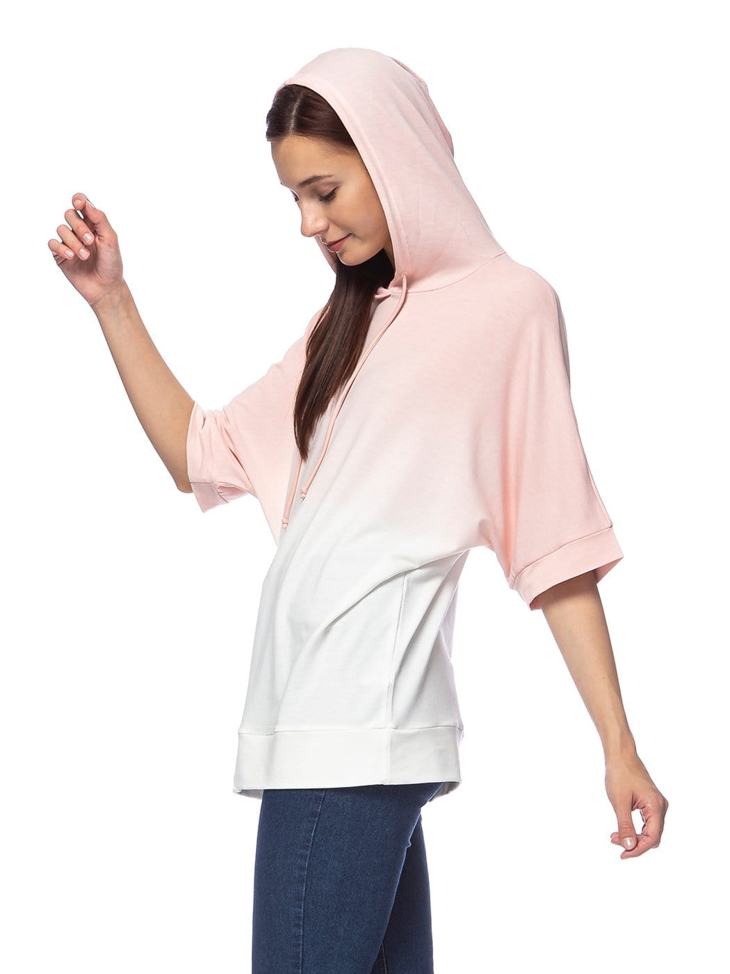 Sudadera con capucha de manga corta con efecto tie-dye ombré