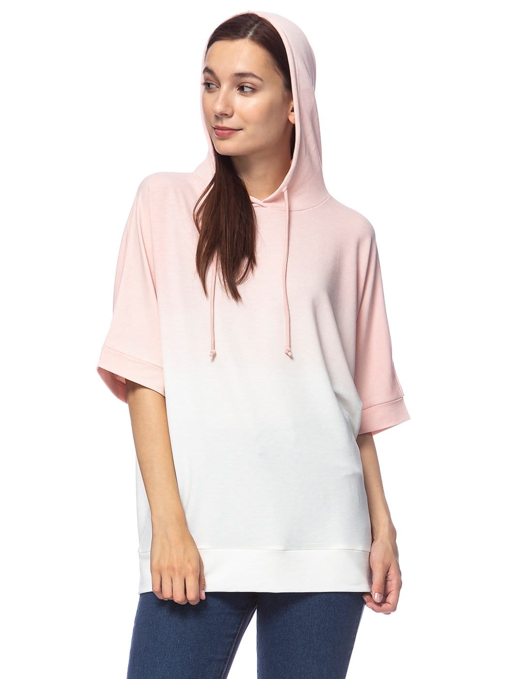 Sudadera con capucha de manga corta con efecto tie-dye ombré