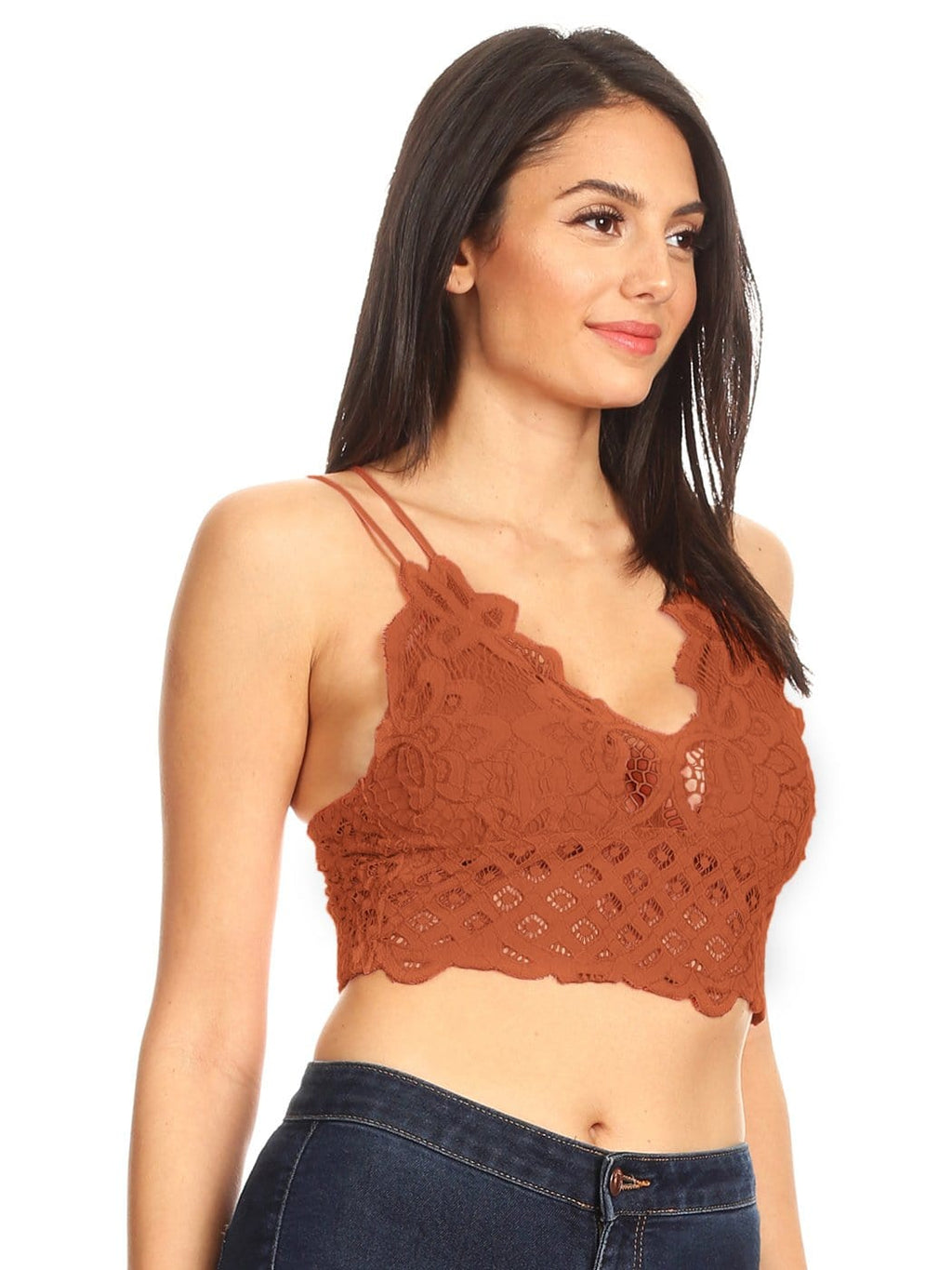 Top corto tipo bralette con encaje floral