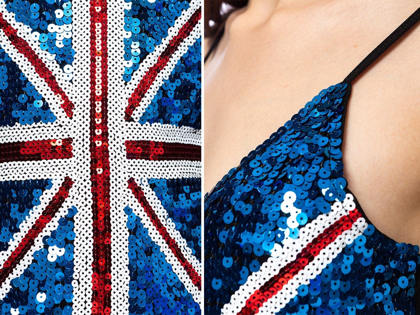 Vestido británico con lentejuelas y poder británico