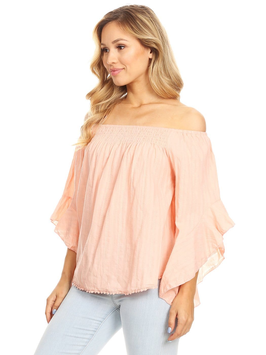 Blusa con hombros descubiertos y mangas acampanadas
