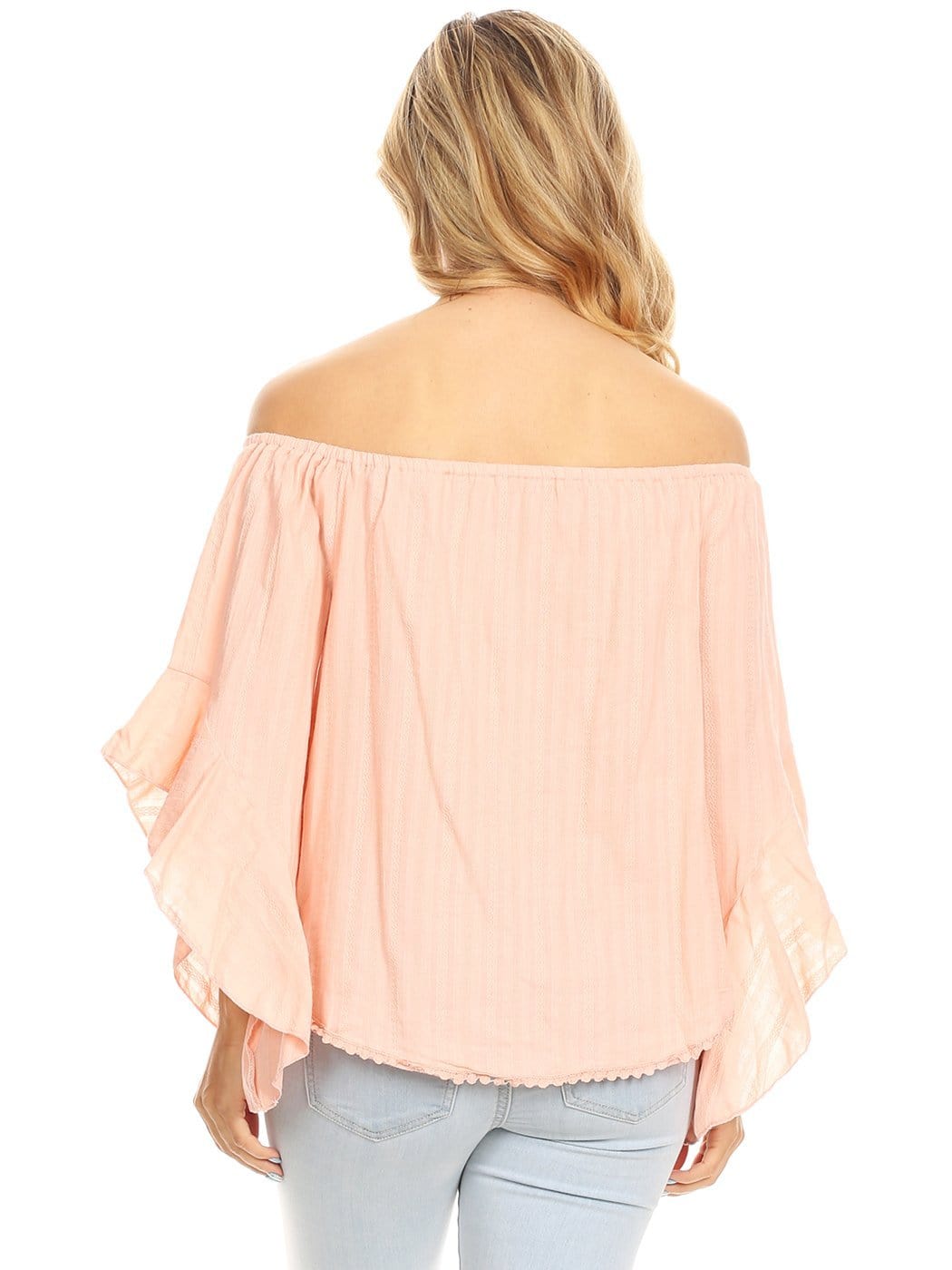 Blusa con hombros descubiertos y mangas acampanadas