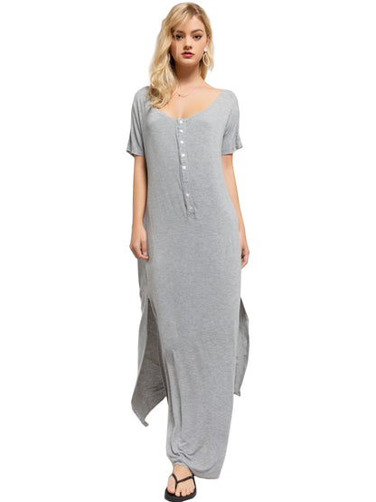 Long Short Sleeve Button-Down Maxi Dress