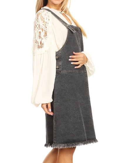 Vestido vaquero tipo pechera de gran tamaño