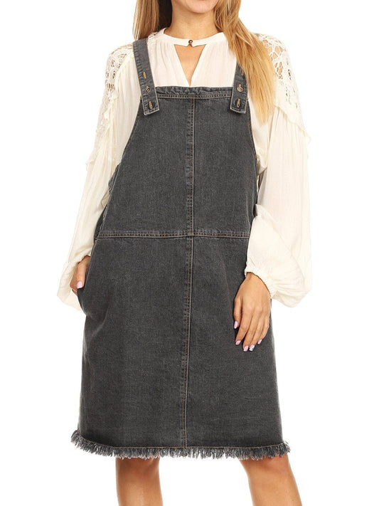 Vestido vaquero tipo pechera de gran tamaño