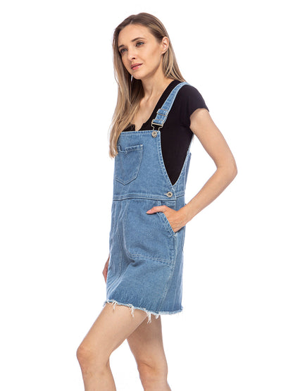 Vestido tipo peto vaquero corto con tirantes ajustables e informal para mujer de Anna-Kaci