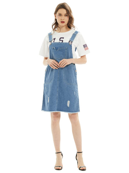 Vestido vaquero tipo pechera de gran tamaño