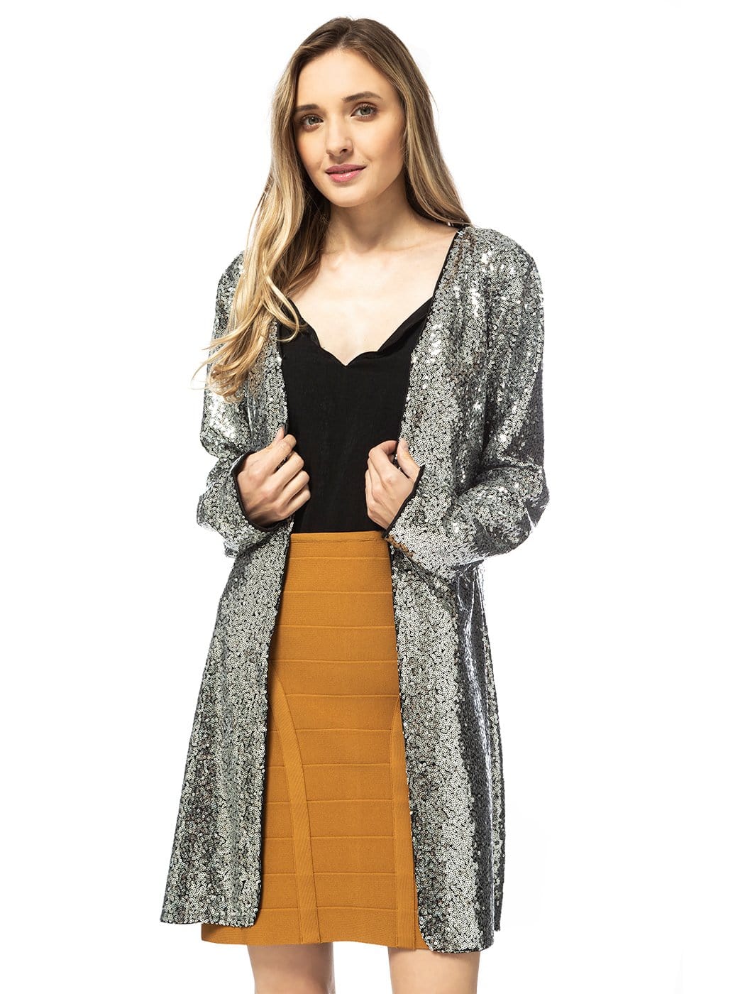 Chaqueta de cóctel con lentejuelas y parte delantera abierta