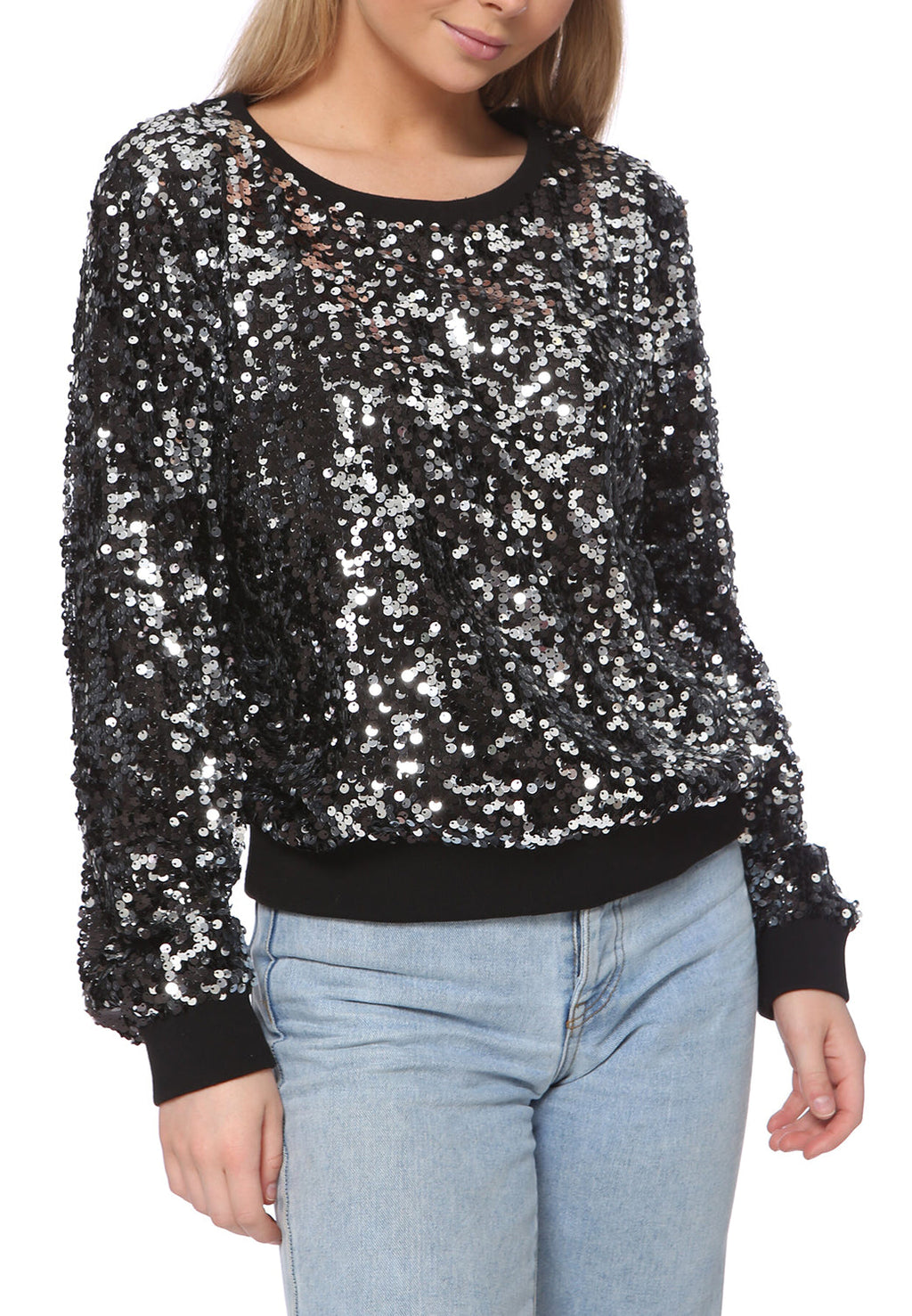 Sudadera con capucha y mangas largas con lentejuelas brillantes 