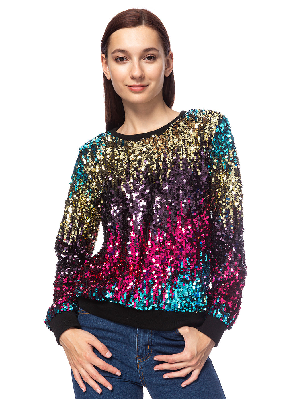 Sudadera con capucha y mangas largas con lentejuelas brillantes 