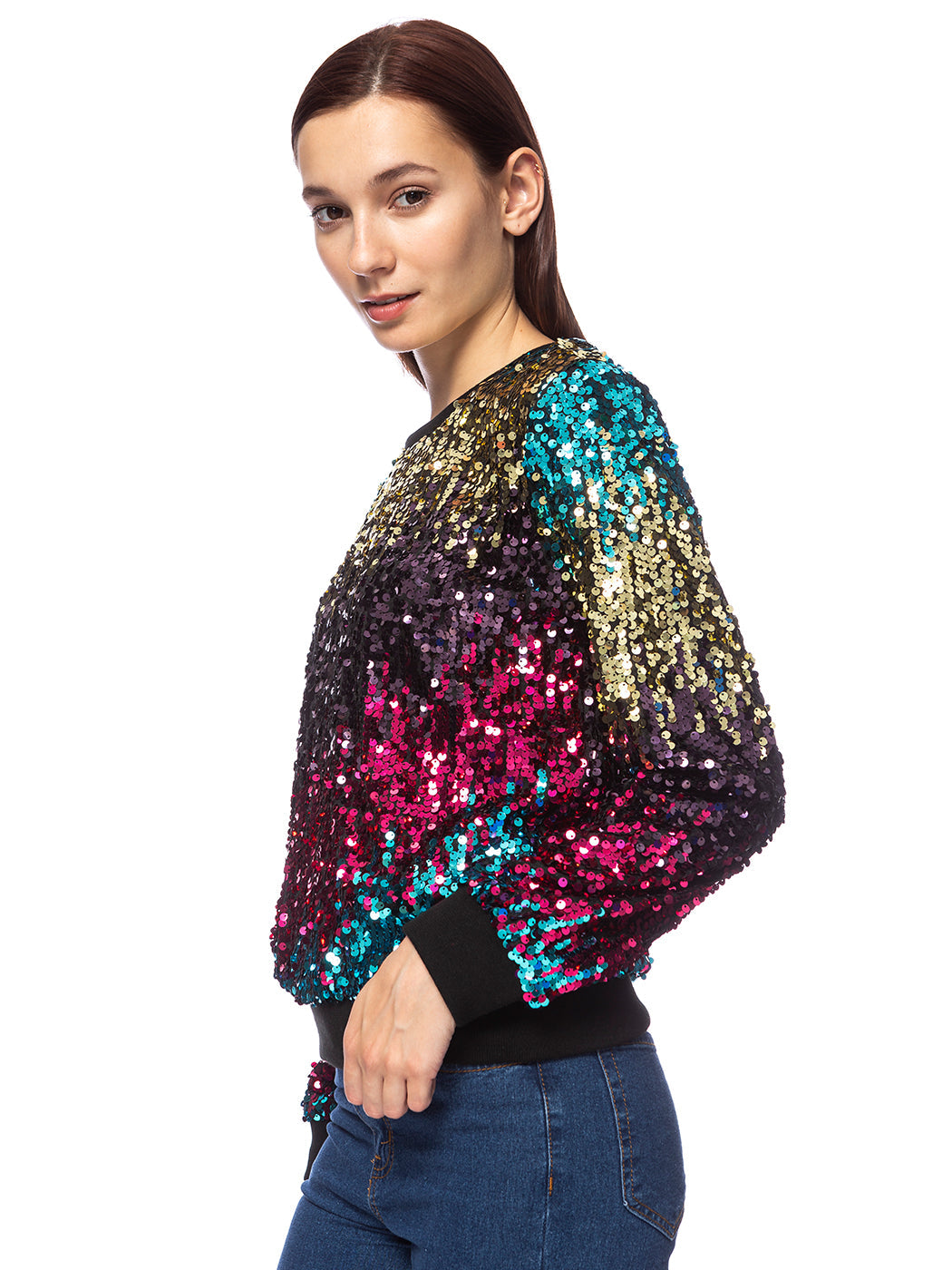 Sudadera con capucha y mangas largas con lentejuelas brillantes 
