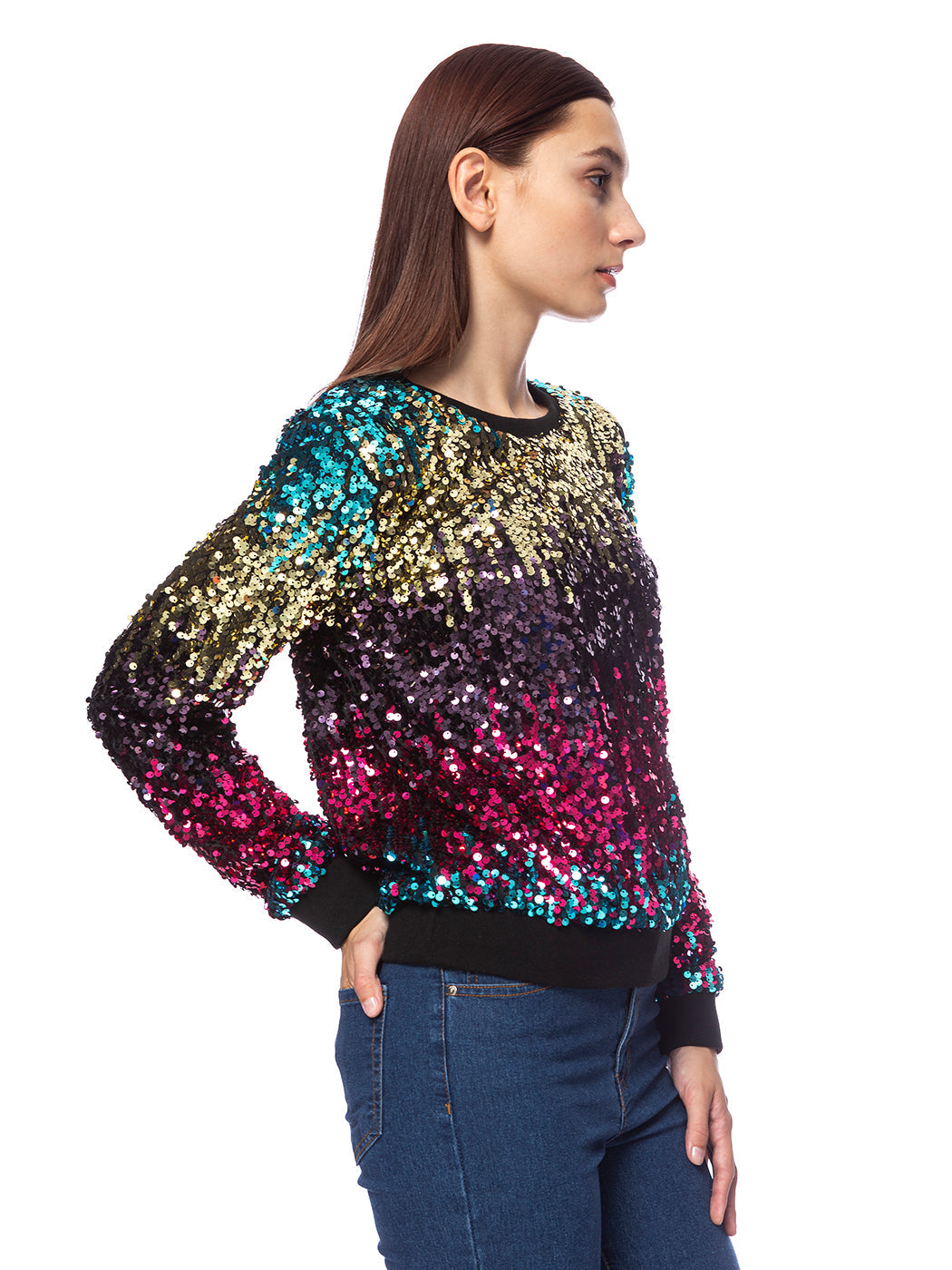 Sudadera con capucha y mangas largas con lentejuelas brillantes 