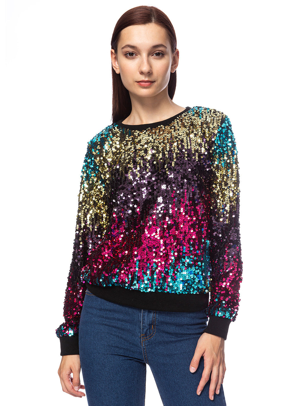 Sudadera con capucha y mangas largas con lentejuelas brillantes 