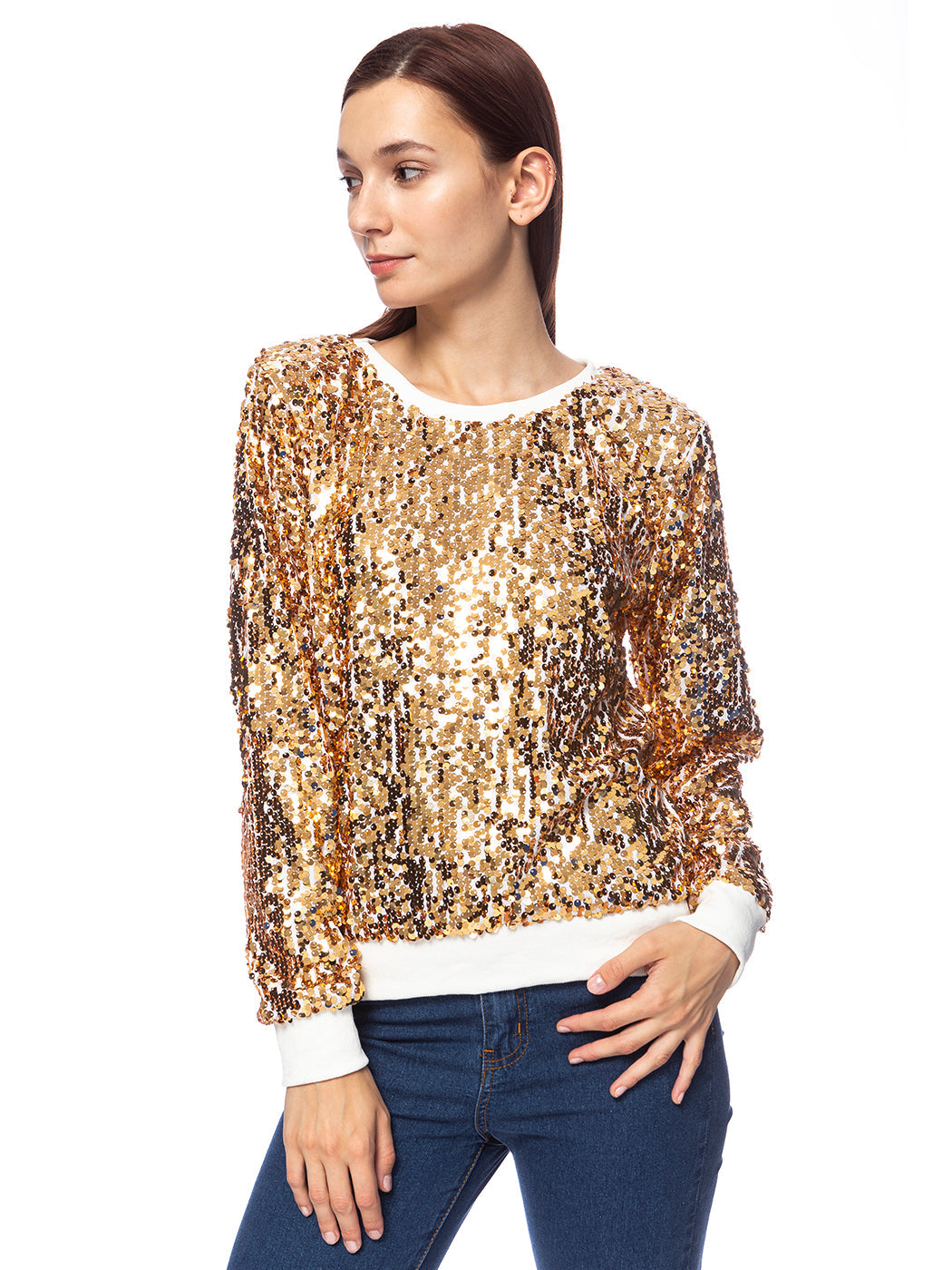 Sudadera con capucha y mangas largas con lentejuelas brillantes 