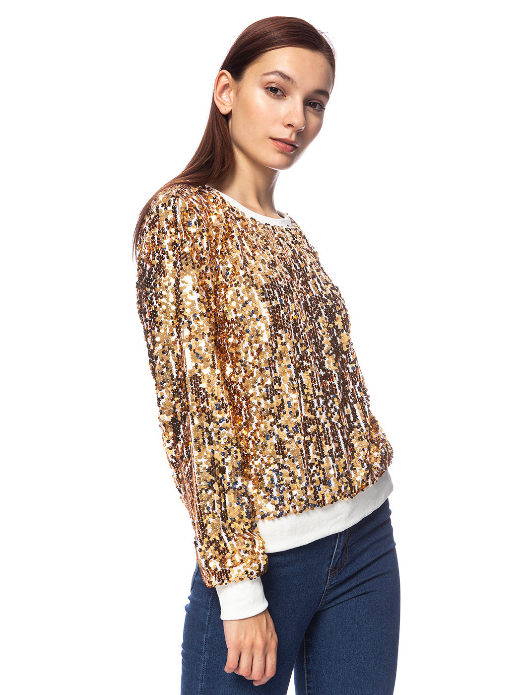 Sudadera con capucha y mangas largas con lentejuelas brillantes 