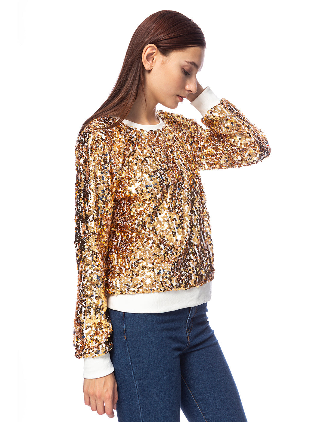 Sudadera con capucha y mangas largas con lentejuelas brillantes 