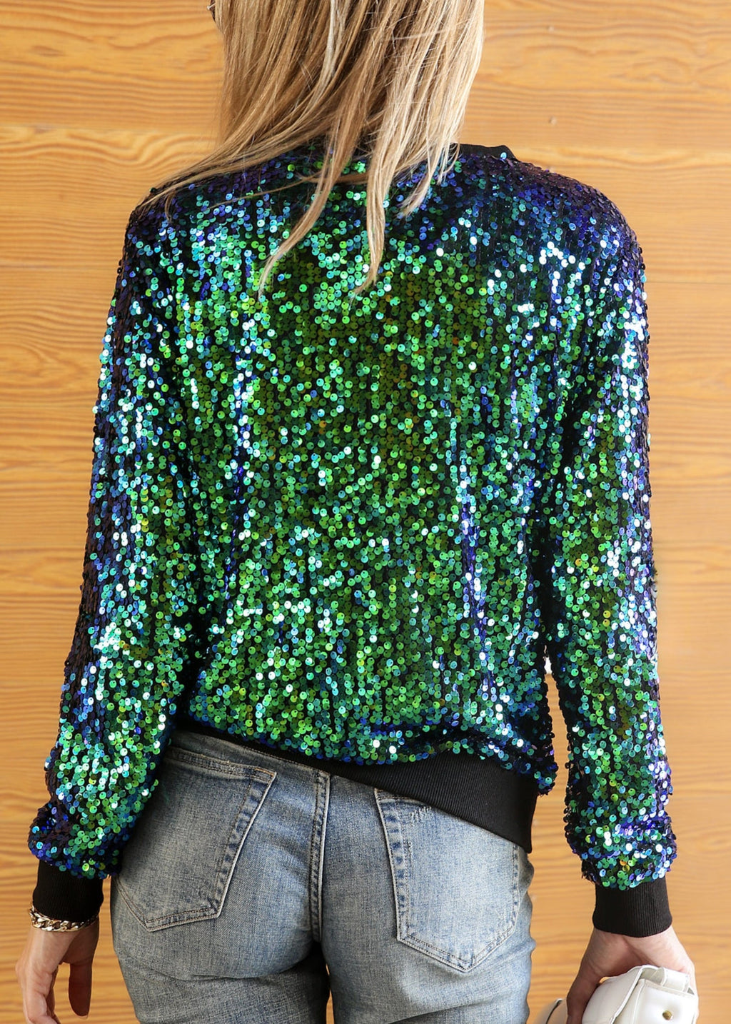 Sudadera con capucha y mangas largas con lentejuelas brillantes 