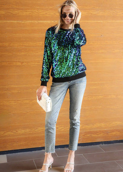 Sudadera con capucha y mangas largas con lentejuelas brillantes 