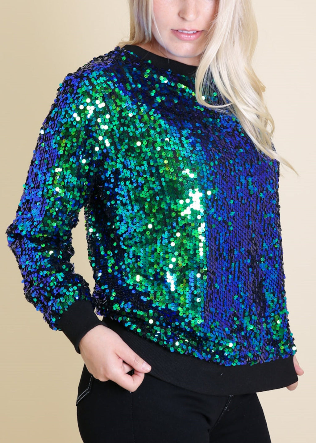 Sudadera con capucha y mangas largas con lentejuelas brillantes 