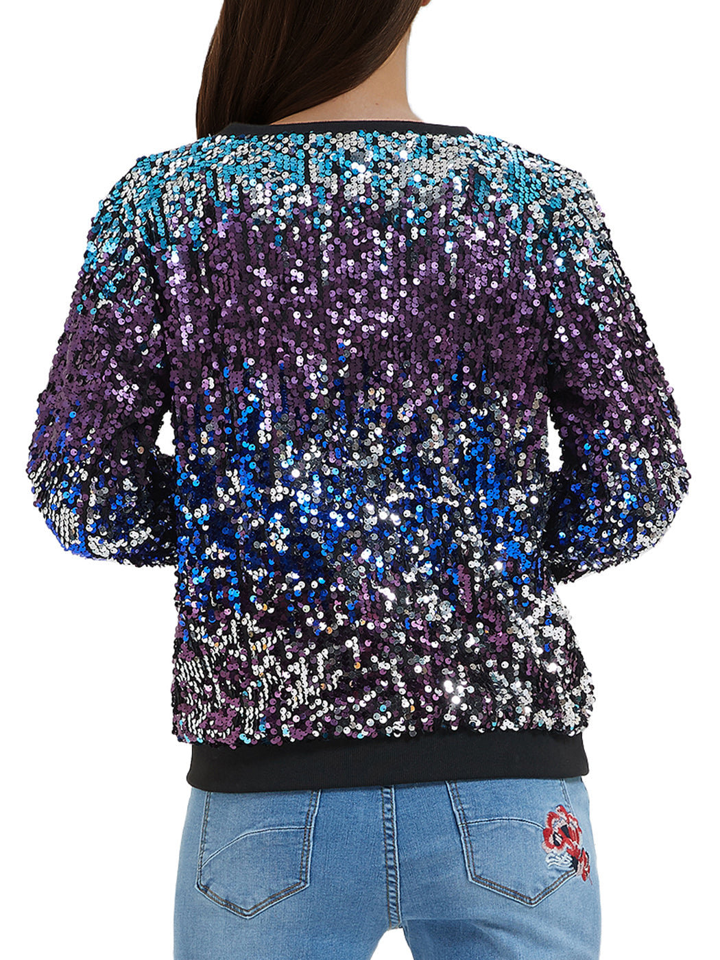 Sudadera con capucha y mangas largas con lentejuelas brillantes 