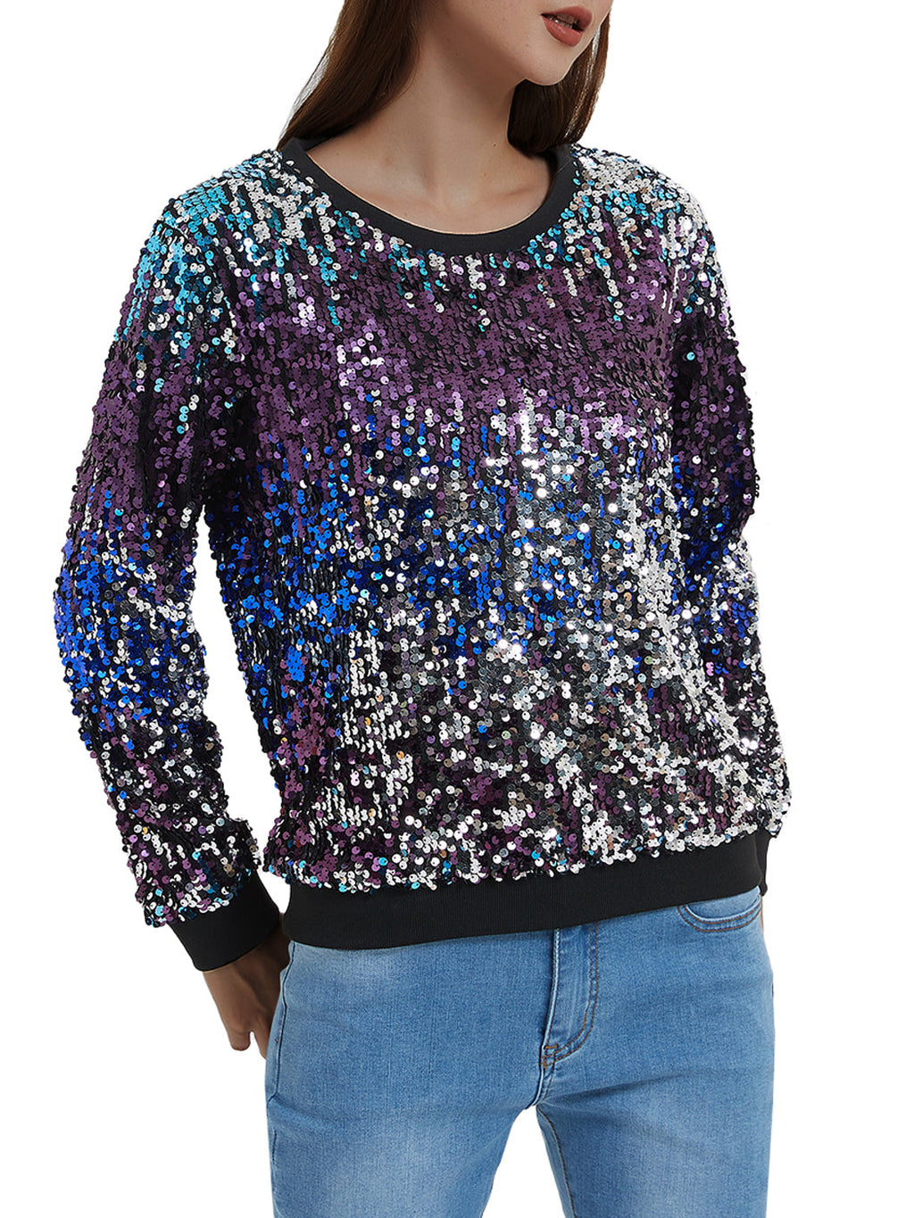 Sudadera con capucha y mangas largas con lentejuelas brillantes 