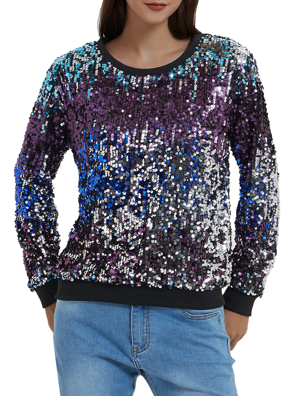 Sudadera con capucha y mangas largas con lentejuelas brillantes 