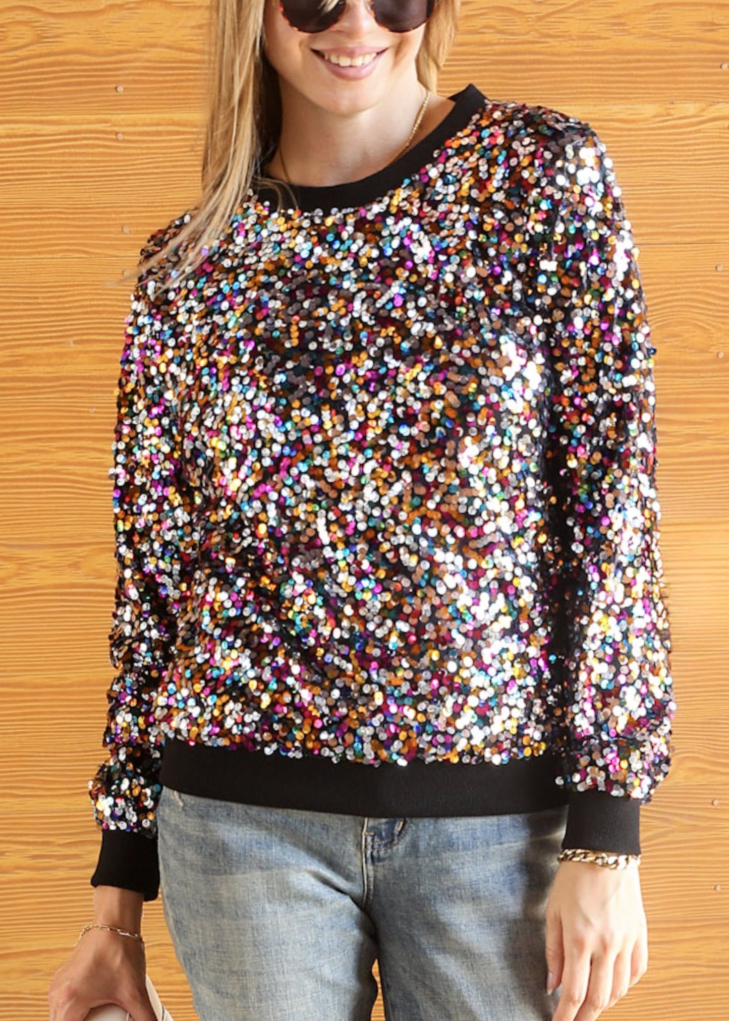 Sudadera con capucha y mangas largas con lentejuelas brillantes 