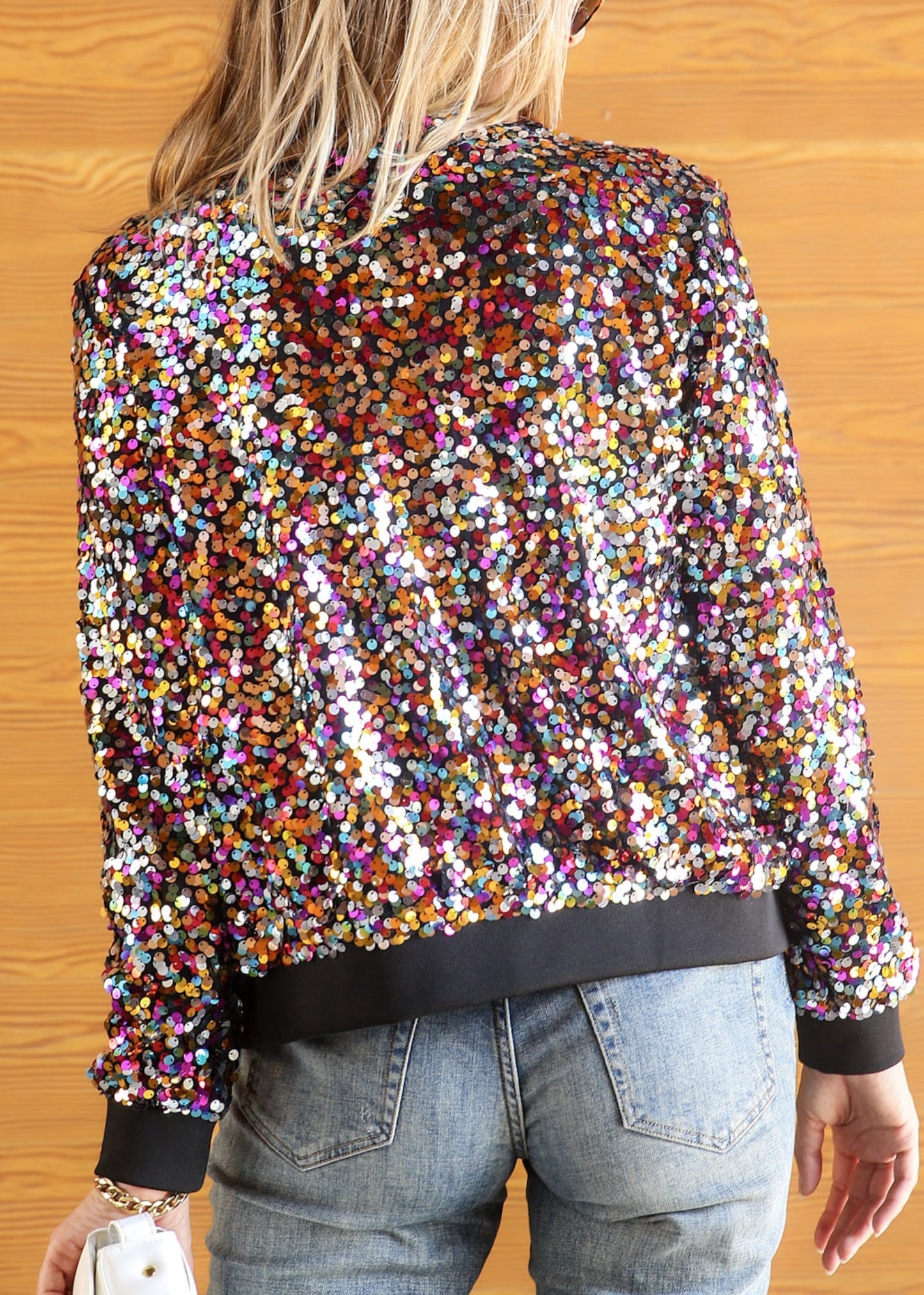 Sudadera con capucha y mangas largas con lentejuelas brillantes 