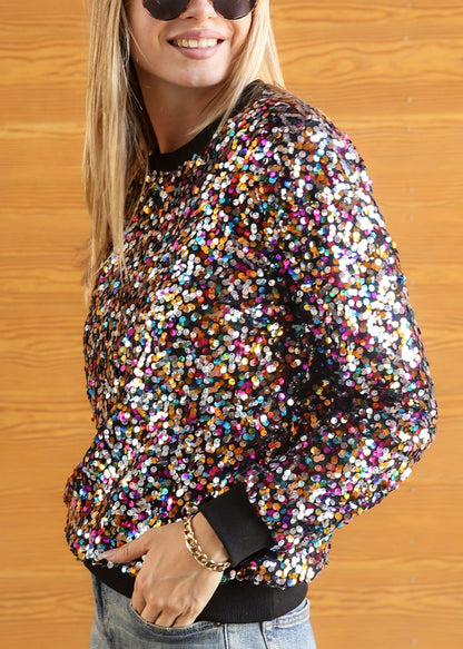 Sudadera con capucha y mangas largas con lentejuelas brillantes 