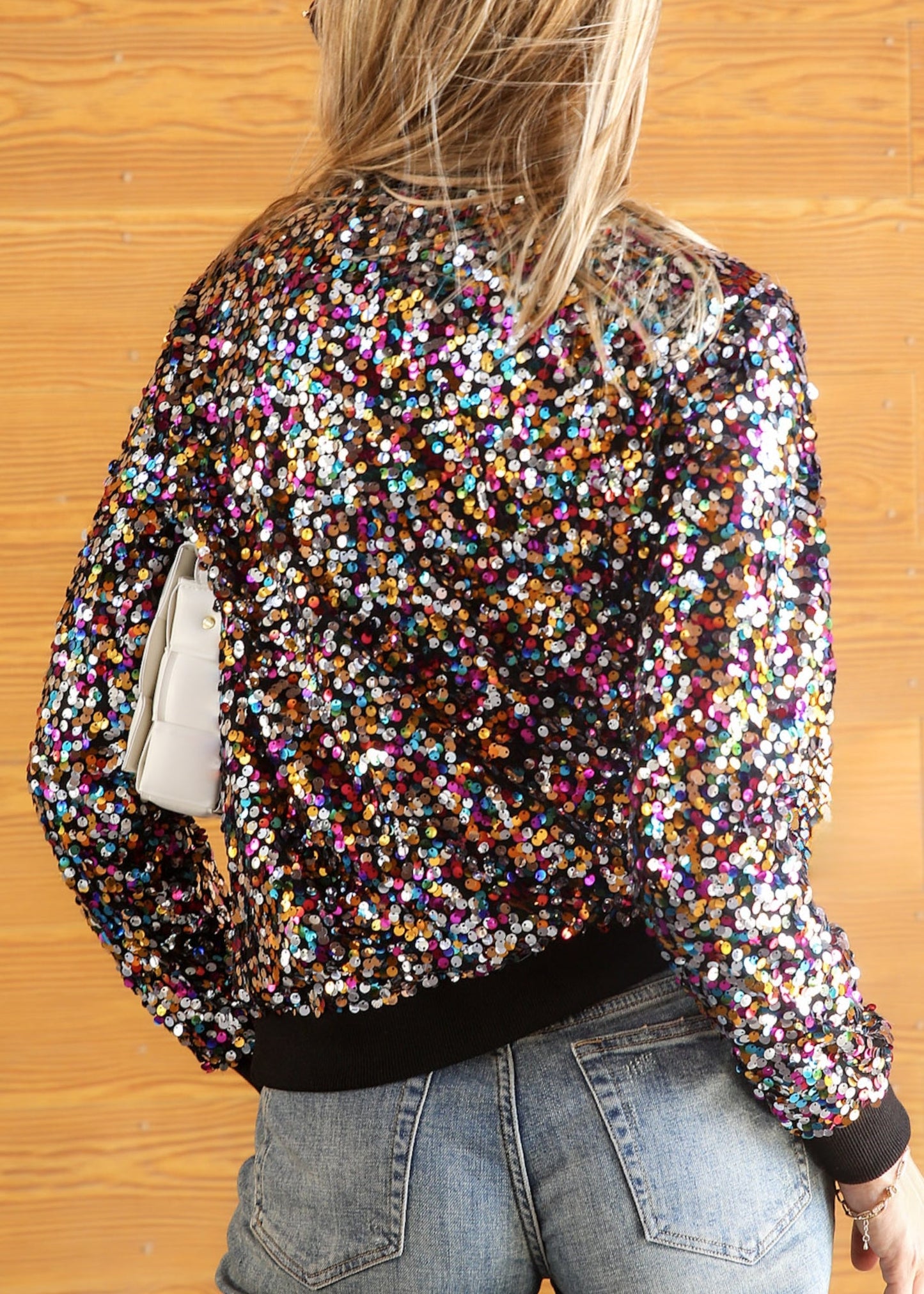 Sudadera con capucha y mangas largas con lentejuelas brillantes 