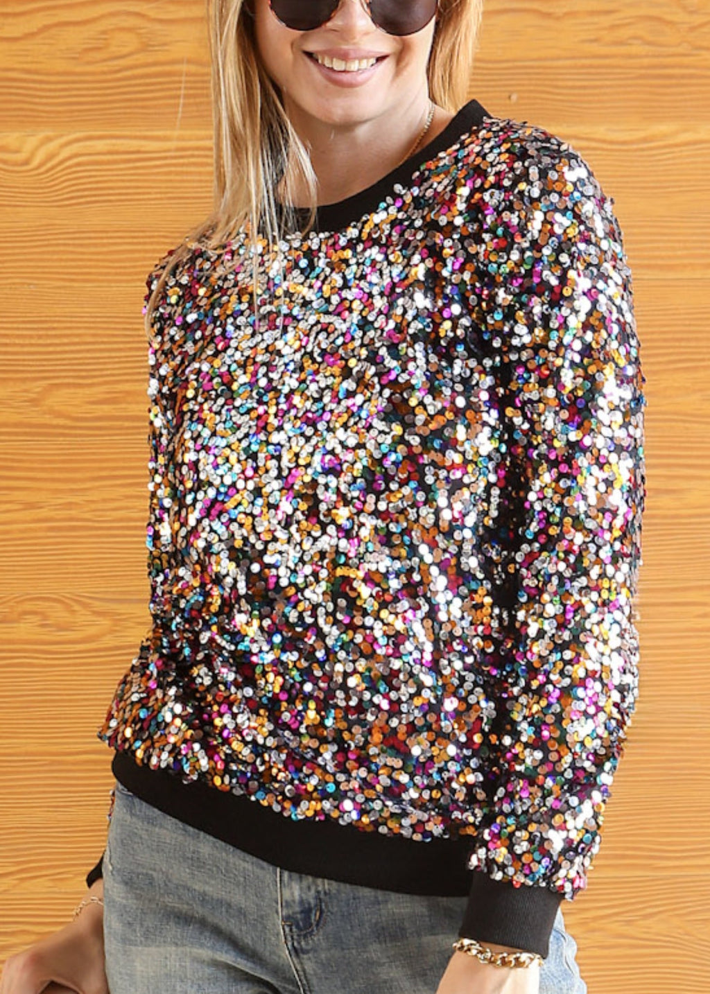 Sudadera con capucha y mangas largas con lentejuelas brillantes 