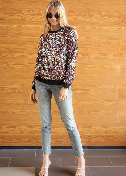 Sudadera con capucha y mangas largas con lentejuelas brillantes 