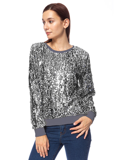Sequin Long Sleeve Sparkly Pullover Sweatshirt