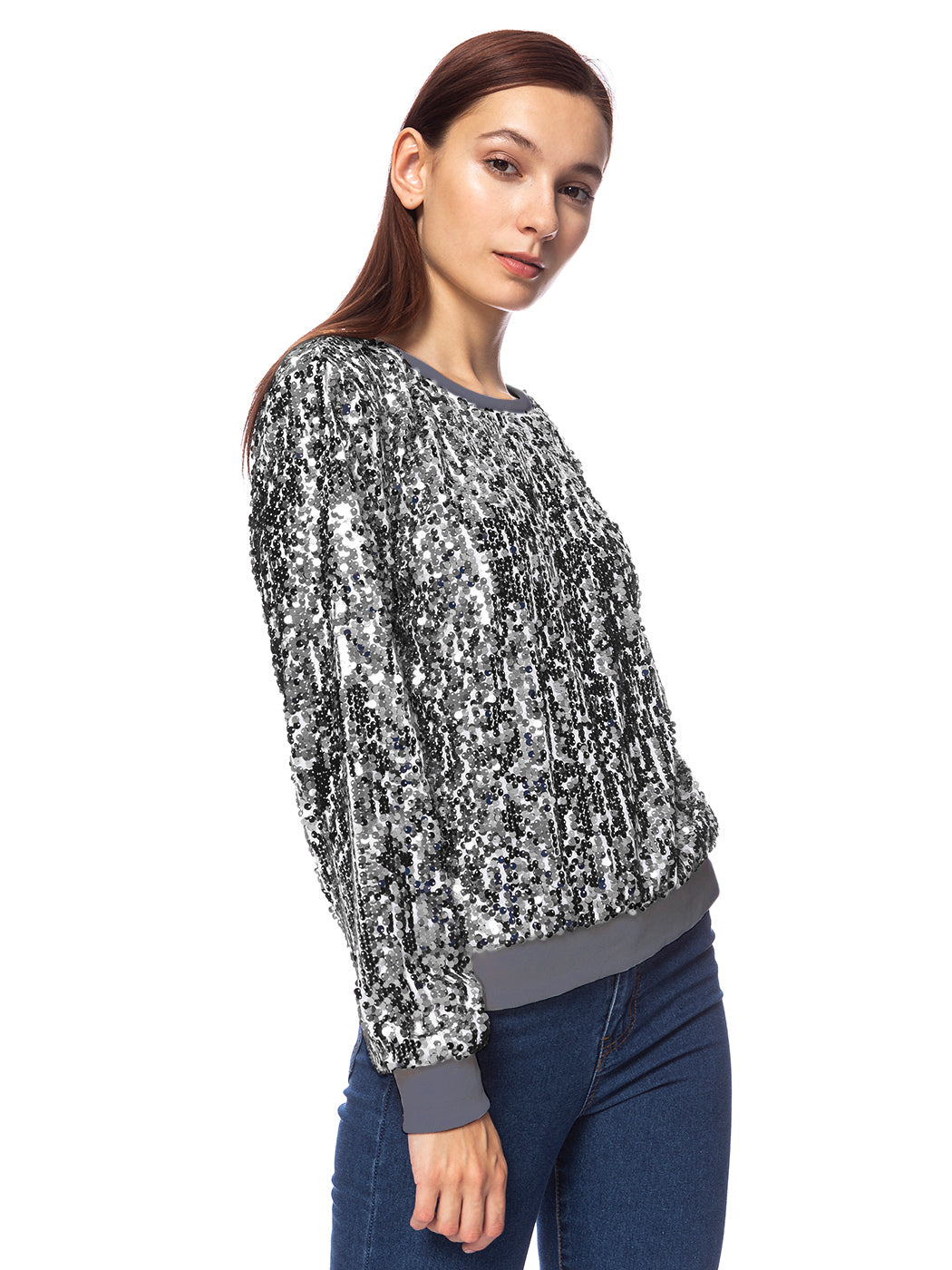 Sudadera con capucha y mangas largas con lentejuelas brillantes 
