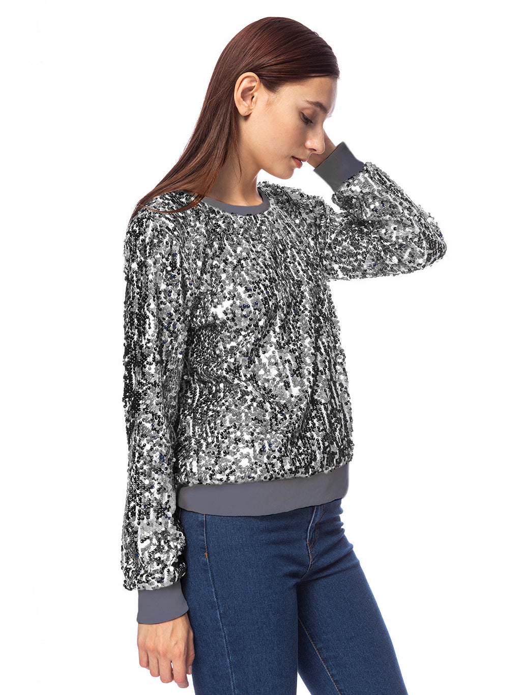 Sudadera con capucha y mangas largas con lentejuelas brillantes 