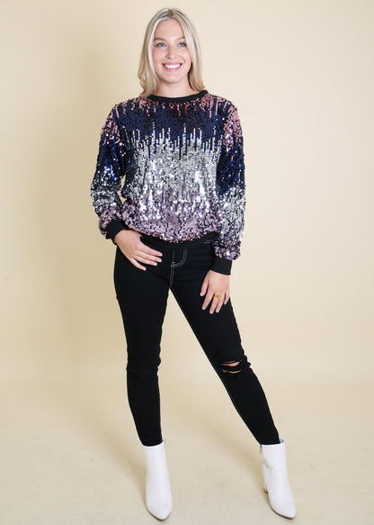 Sudadera con capucha y mangas largas con lentejuelas brillantes 