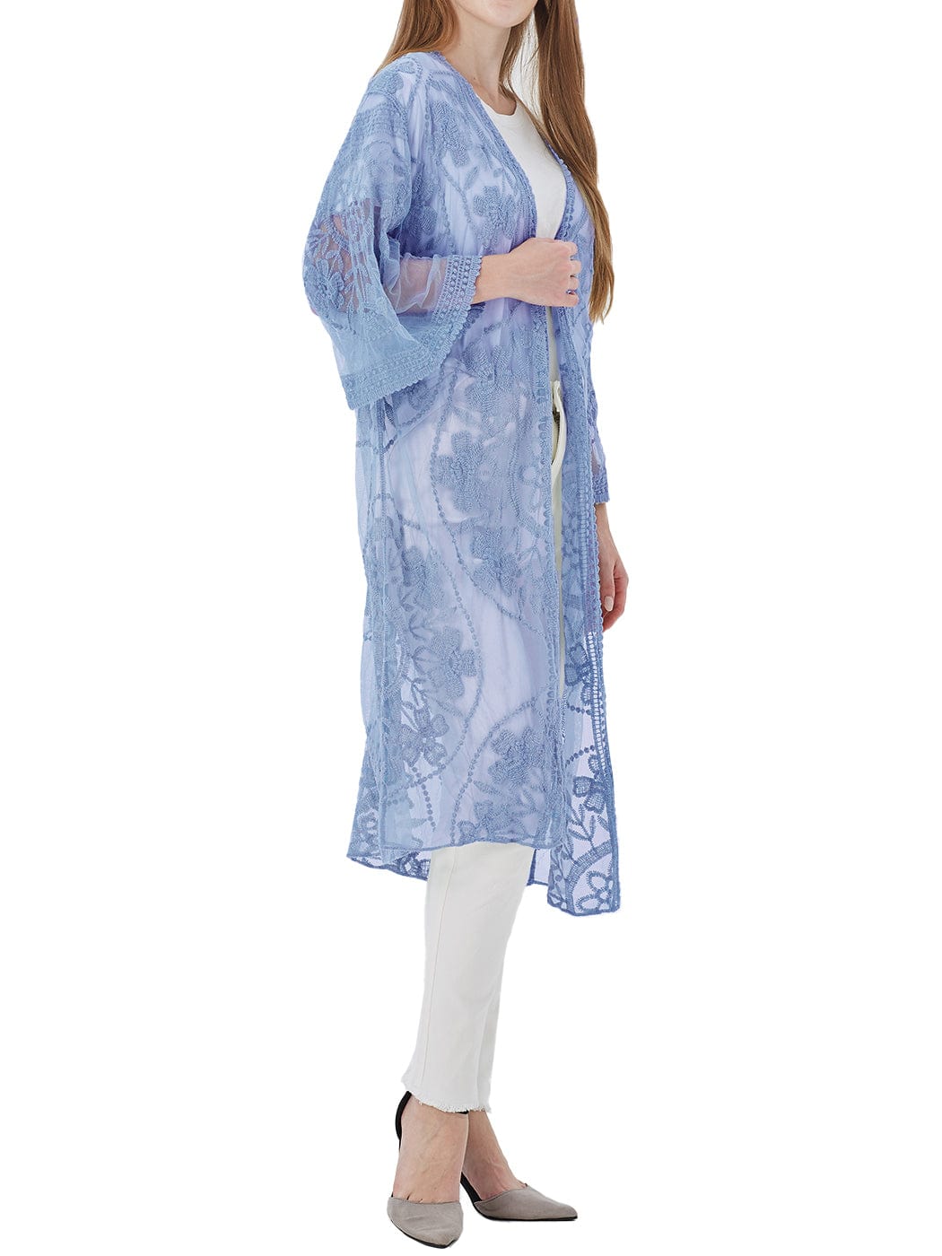 Cárdigan tipo kimono con bordado floral y mariposas