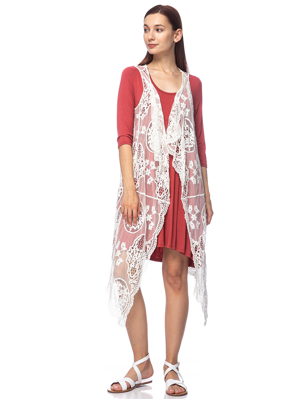Chaleco tipo cárdigan bohemio con encaje floral 
