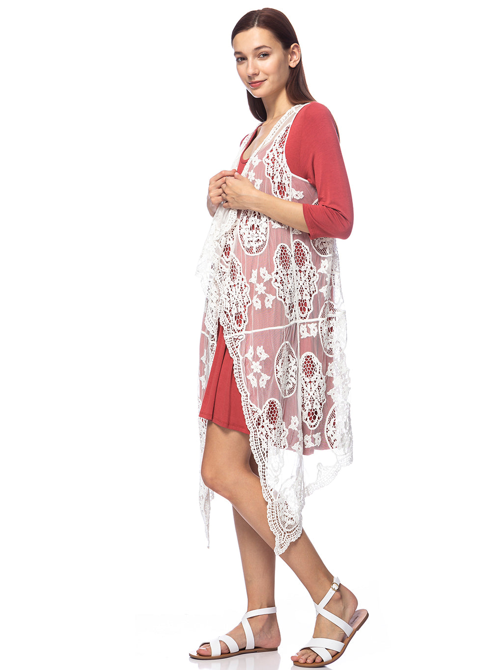 Chaleco tipo cárdigan bohemio con encaje floral 