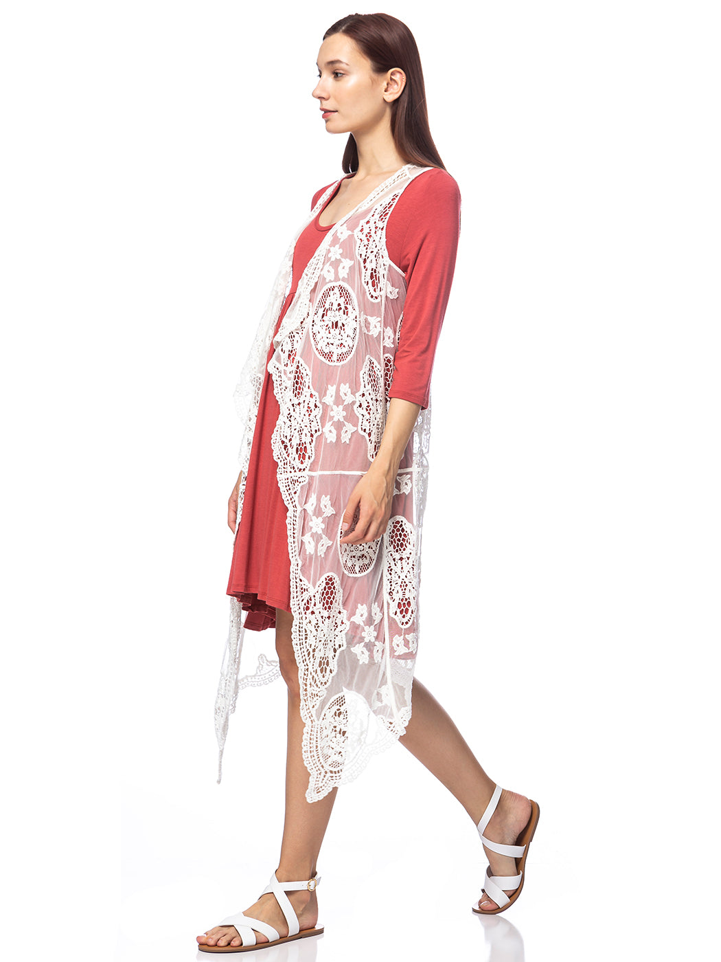 Chaleco tipo cárdigan bohemio con encaje floral 