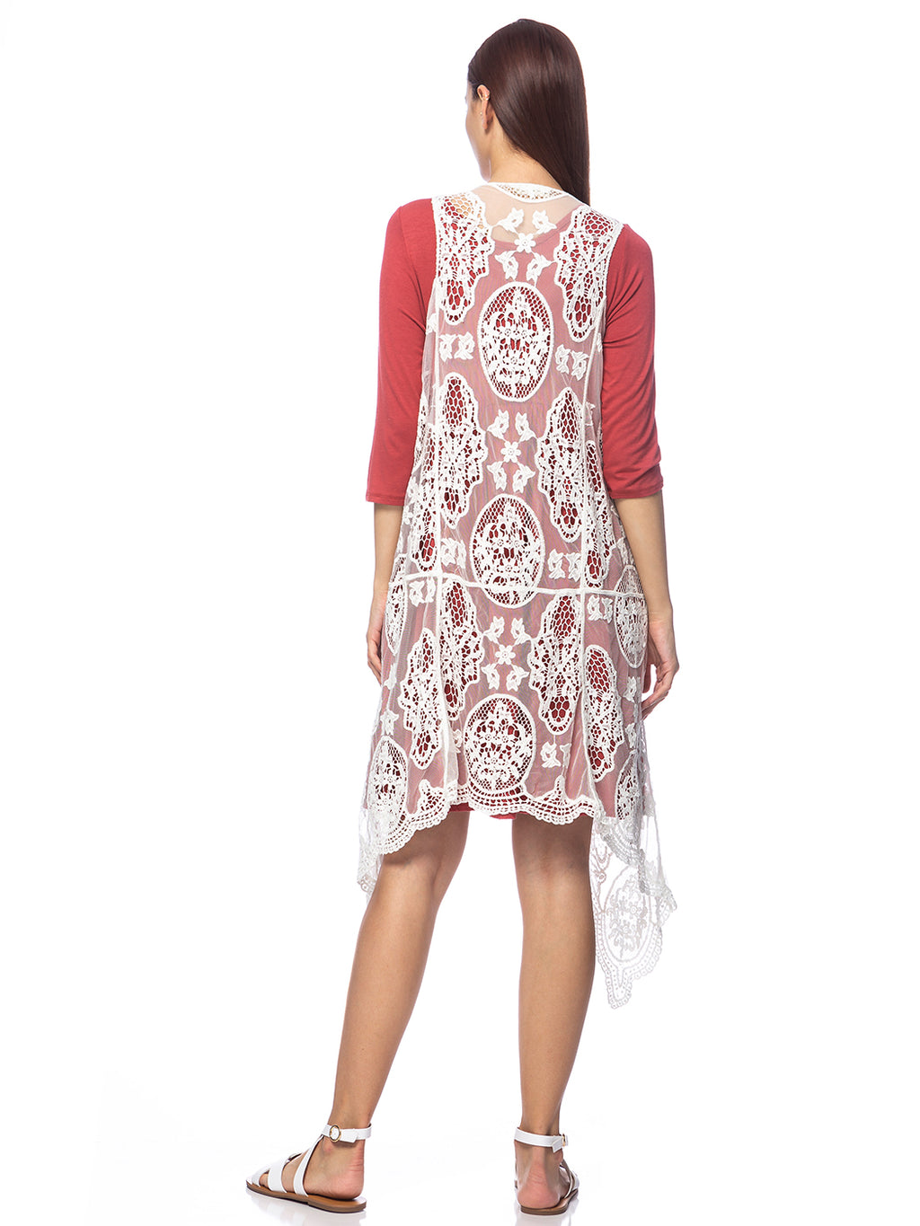 Chaleco tipo cárdigan bohemio con encaje floral 
