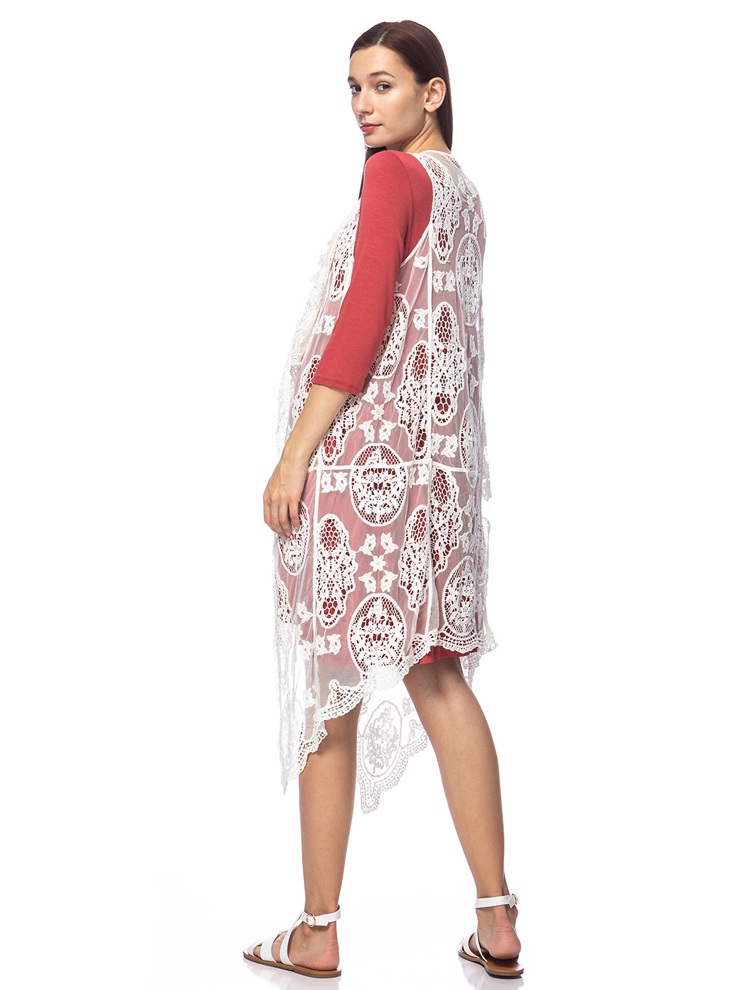 Chaleco tipo cárdigan bohemio con encaje floral 