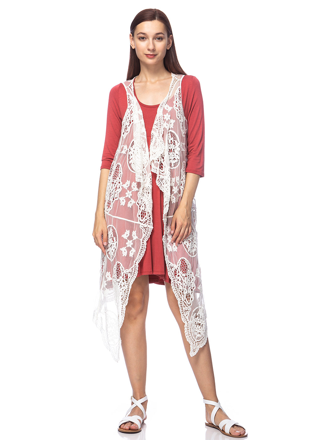 Chaleco tipo cárdigan bohemio con encaje floral 