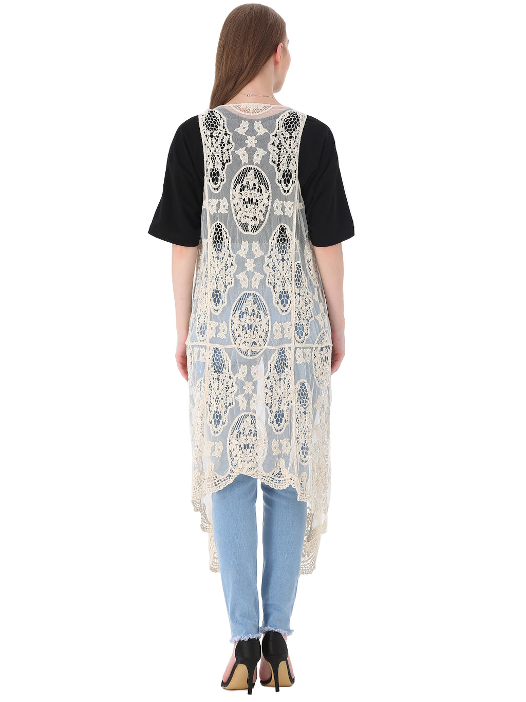 Chaleco tipo cárdigan bohemio con encaje floral 