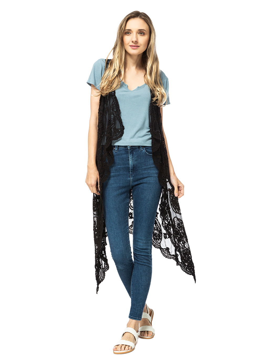 Chaleco tipo cárdigan bohemio con encaje floral 
