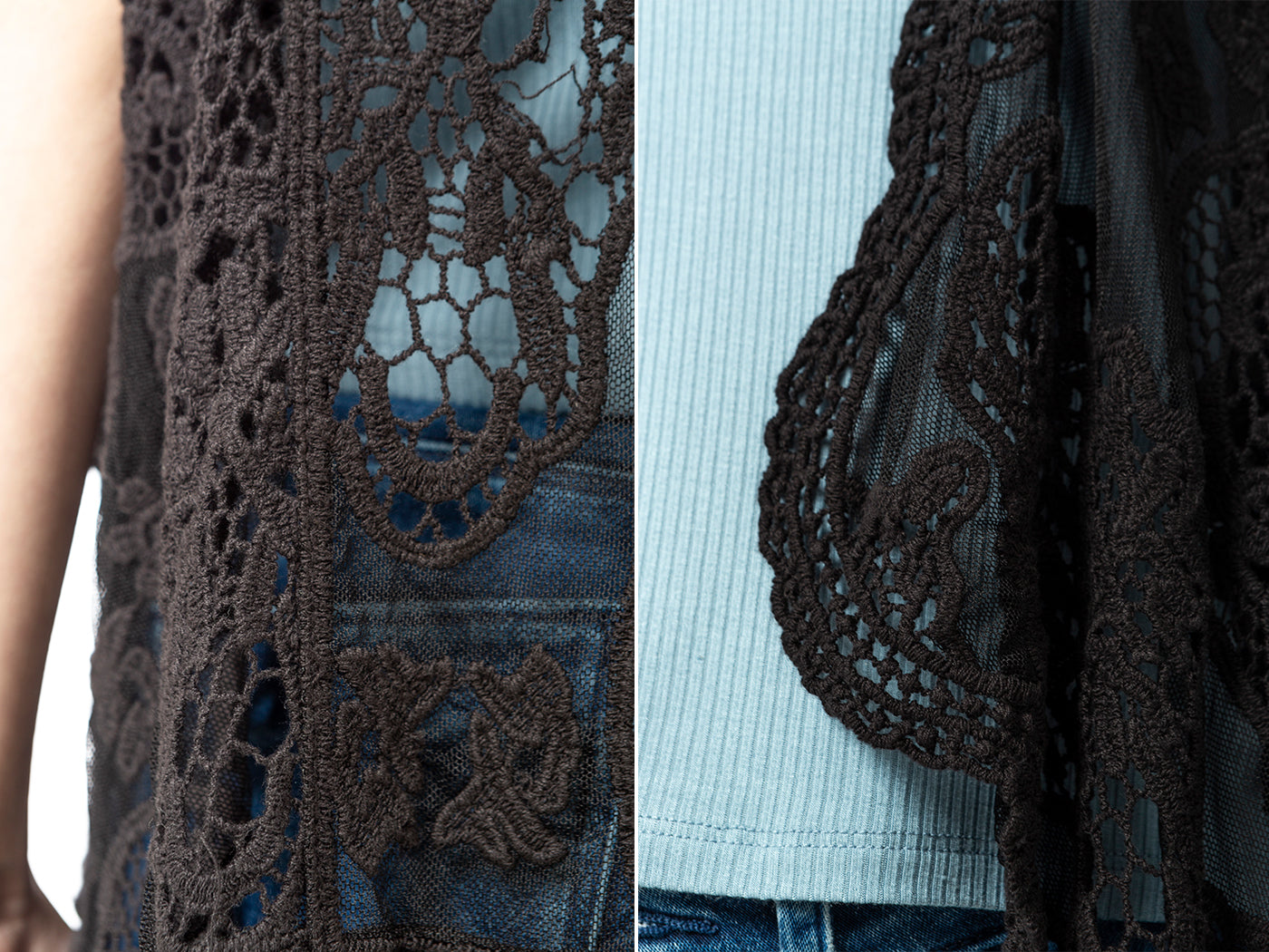 Chaleco tipo cárdigan bohemio con encaje floral 
