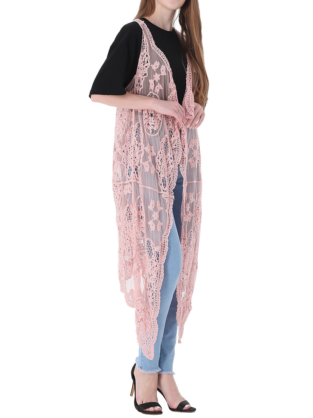 ANNA-KACI Boho Crochet Vest For Women – Sleeveless Open Front Cardigan With Floral Lace