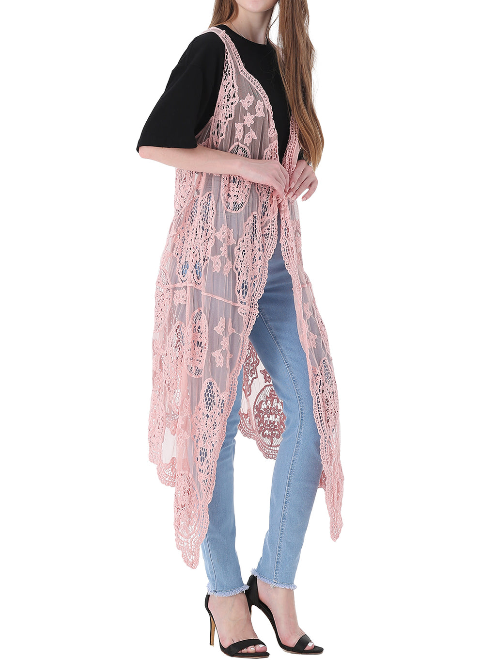 Chaleco tipo cárdigan bohemio con encaje floral 